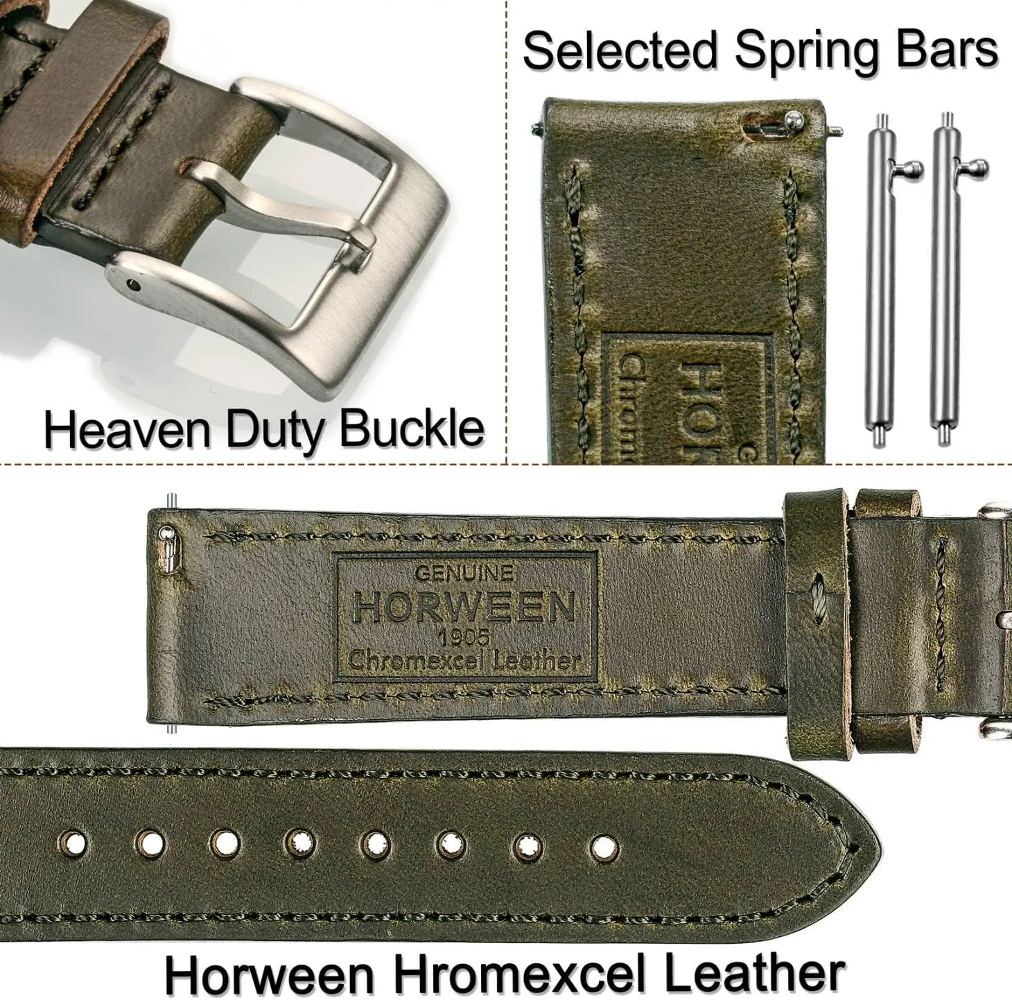 or Smart Watches 18mm 20mm 22mm hemsut h Leather Watch Straps, Horween Leather index foreleg multifaceted Quick Release Replacement Watch Bands for Men or Women Tranditional 