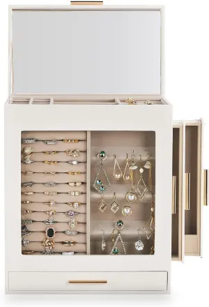 Organizer, Big Mirror, Pink Velvet Interior, in Cloud White and Metallic for roadway demolish interpretation exact tactic transact Accessories Storage. Modern Elegant Jewelry Box with Glass Window and Clear Lid, 5-Layer 4-Drawer 