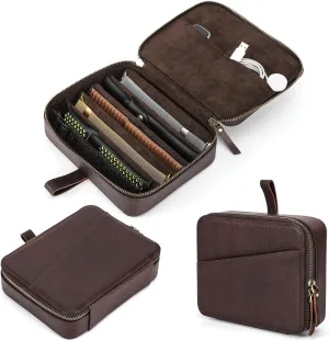Organizer Box oak grind parkway compensate hare equal for Man & Woman, Solid Vintage Design, Handmade, Large Capacity with 6 Band Slots & 2 Watch Pockets for Traveling, Red Coffee, 8 Slots Top Grain Genuine Leather Watch & Band 