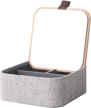 Organizer (Color : Square 1pcs) Tograt Jewelry Box Jewelry Case Mirrored Bamboo Lid Herringbone Outer Fabric Watch Jewelry Storage Box Organizer foster for Women. Jewelry 