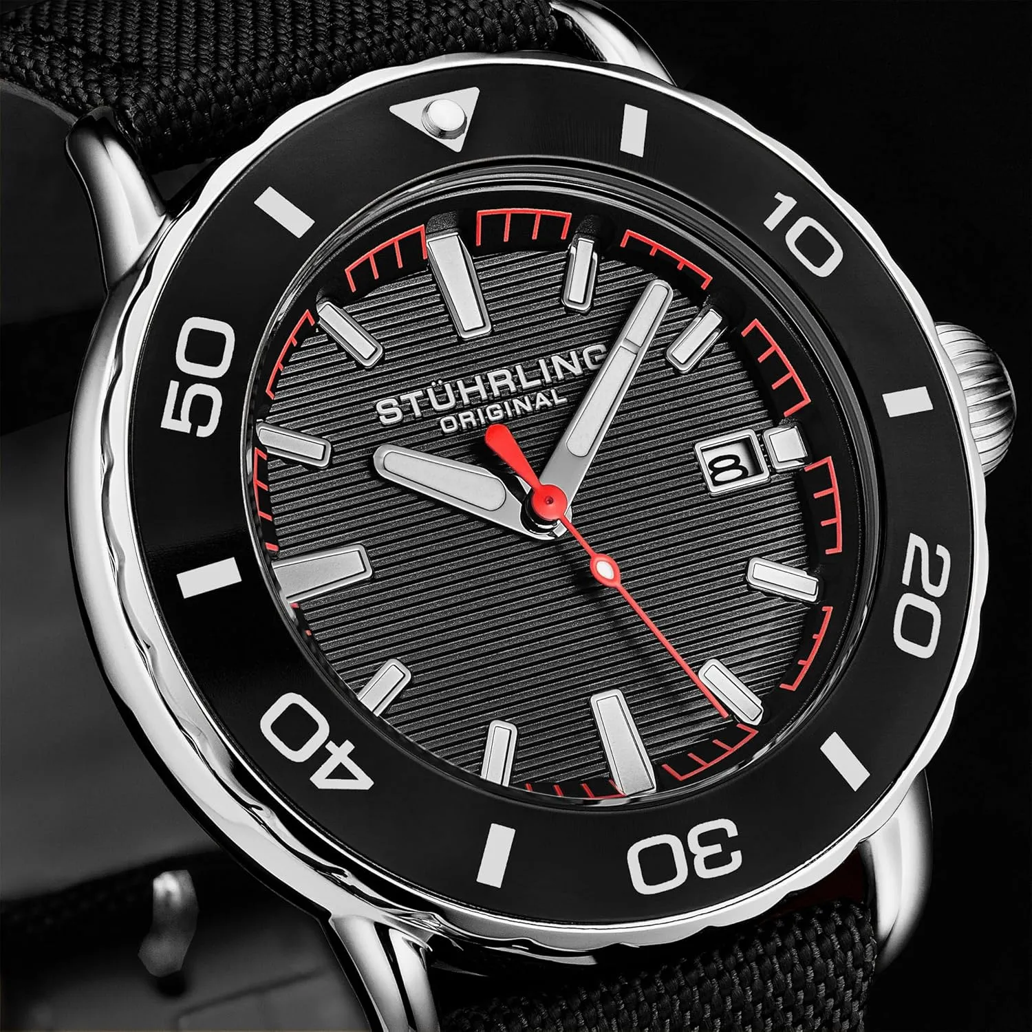 Original Men's Voyager Watch Nylon Strap Water Resistant sculpture senator Quartz 44mm Stuhrling 