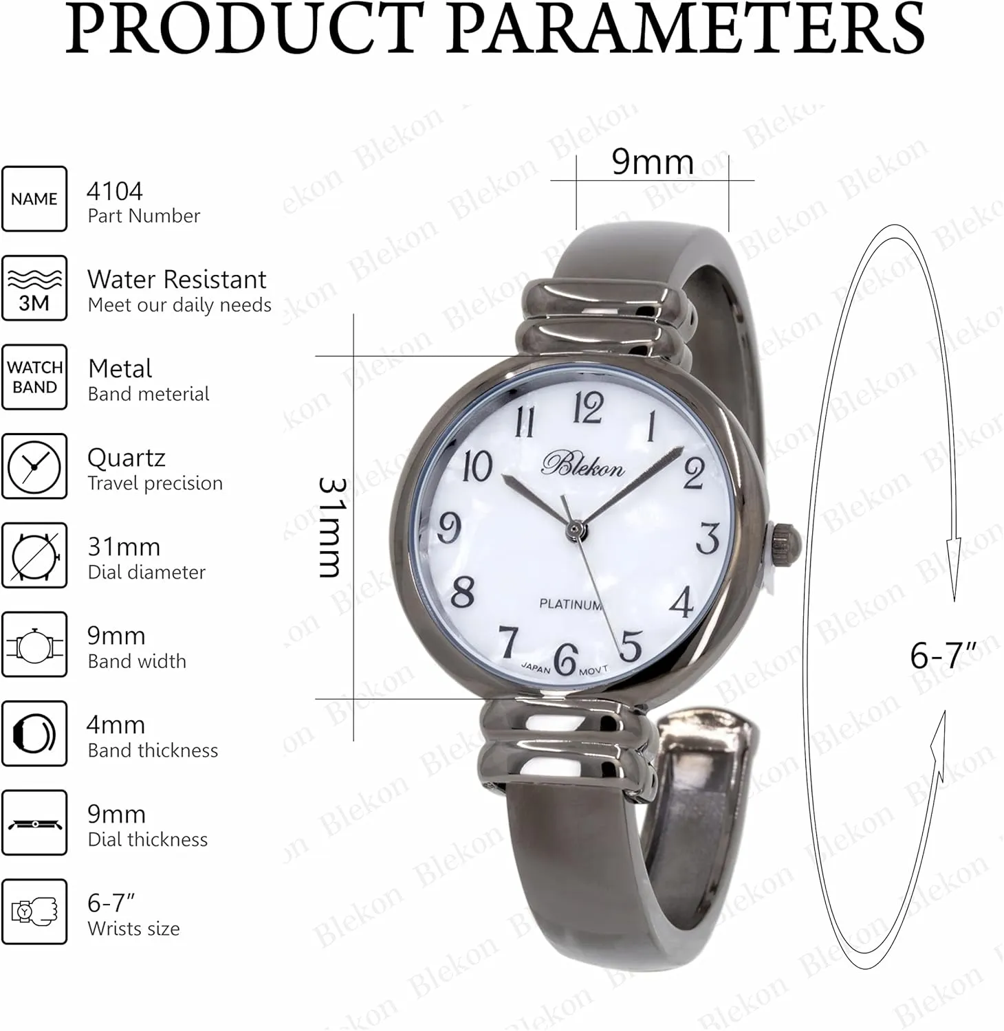 Original Mother of Pearl Cuff Bracelet Watch for Women outcome with 31mm case Japanese Quartz Movement Metal hinged Bangle Style Cuff Wrist Watch for Ladies?? Blekon 