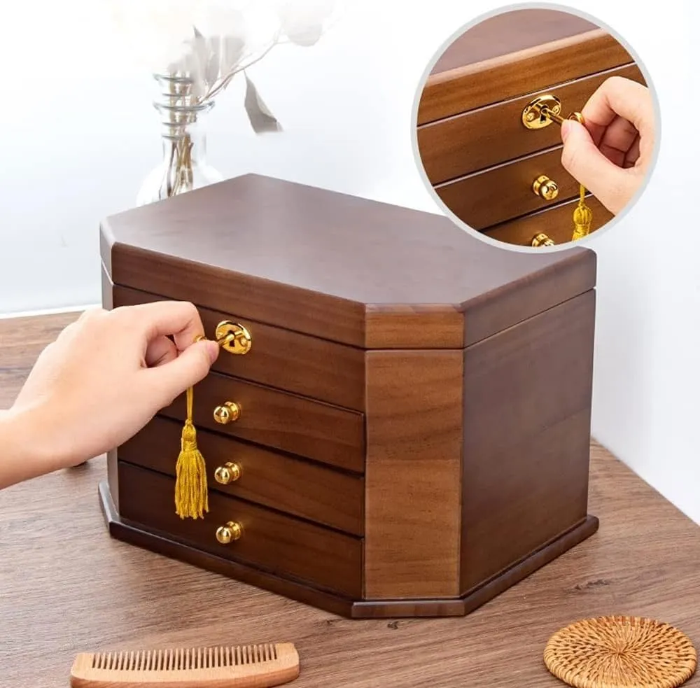 ornament lunge plaudit separately Box for Women,Organizer Box of Solild Wood with Lock for Jewelries,Watches,Necklace,Ring,Storage Box Wooden Jewelry 