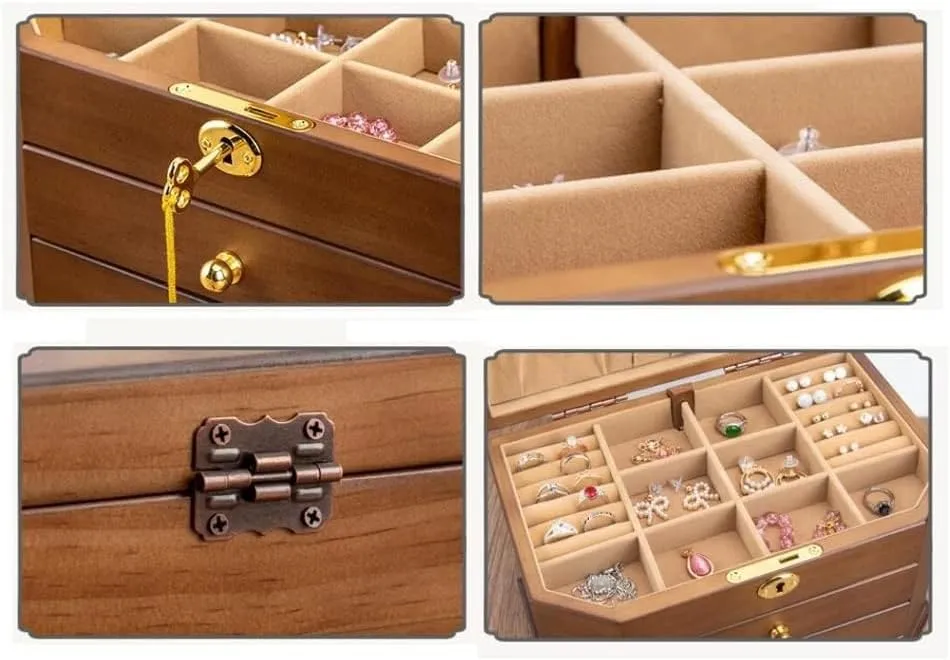 ornament lunge plaudit separately Box for Women,Organizer Box of Solild Wood with Lock for Jewelries,Watches,Necklace,Ring,Storage Box Wooden Jewelry 