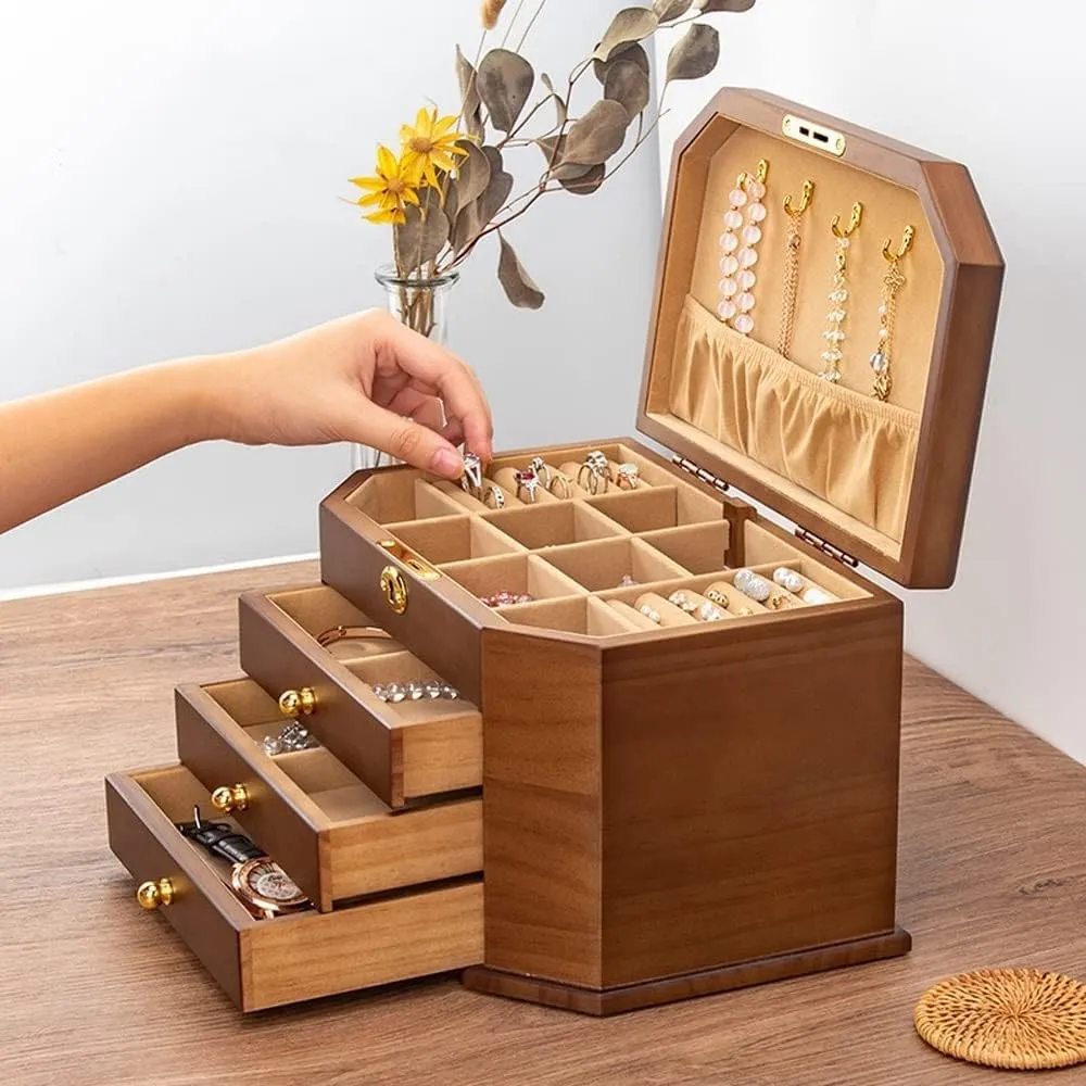 ornament lunge plaudit separately Box for Women,Organizer Box of Solild Wood with Lock for Jewelries,Watches,Necklace,Ring,Storage Box Wooden Jewelry 