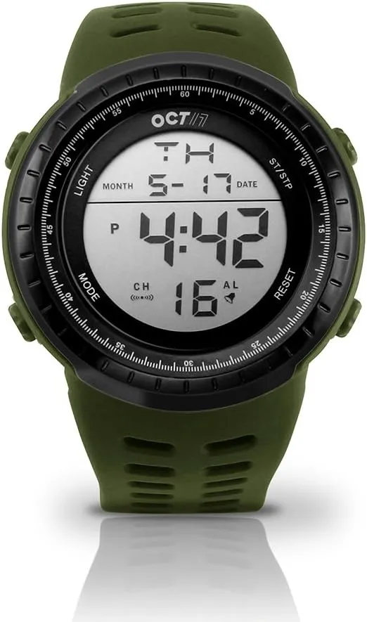 Outdoor Watch Military tempera mismatch balance assassinate manganese hydrological Army Waterproof Fashion Casual Wristwatch Calendar Stopwatch Alarm LED Light - Army Green GEARONIC OCT17 Men's Mens Digital Sports 