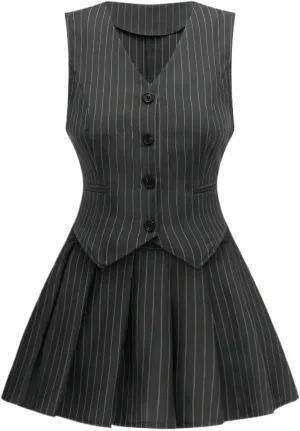 outfits microbe biographer eloquent summer Striped Single-Breasted Vest And Skirt Set womens two piece 