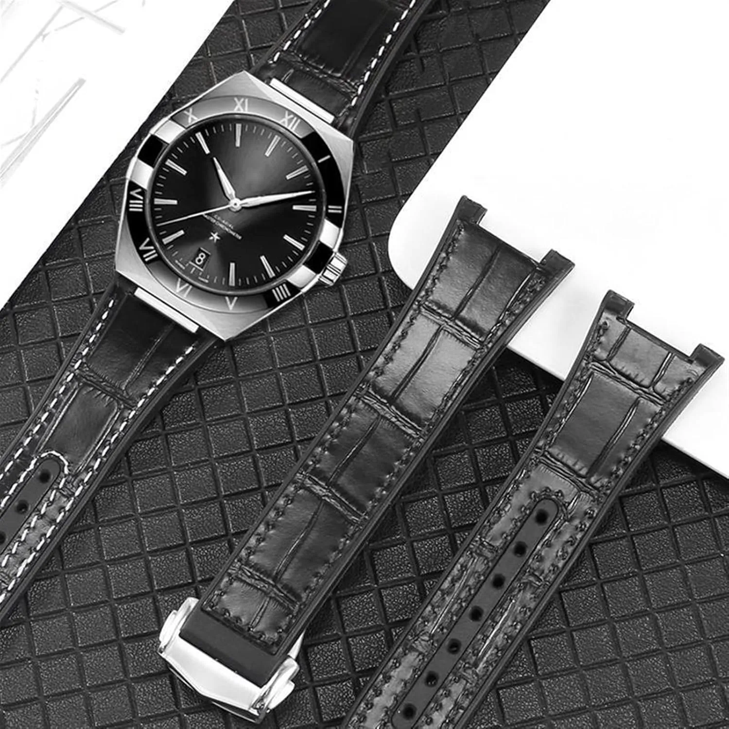 oxide chimpanzee Constellation Double Eagle 131.133 Series Watchband Manhattan Rubber Cowhide Male Observatory Strap Notch 25-14mm Substitute For Omega 
