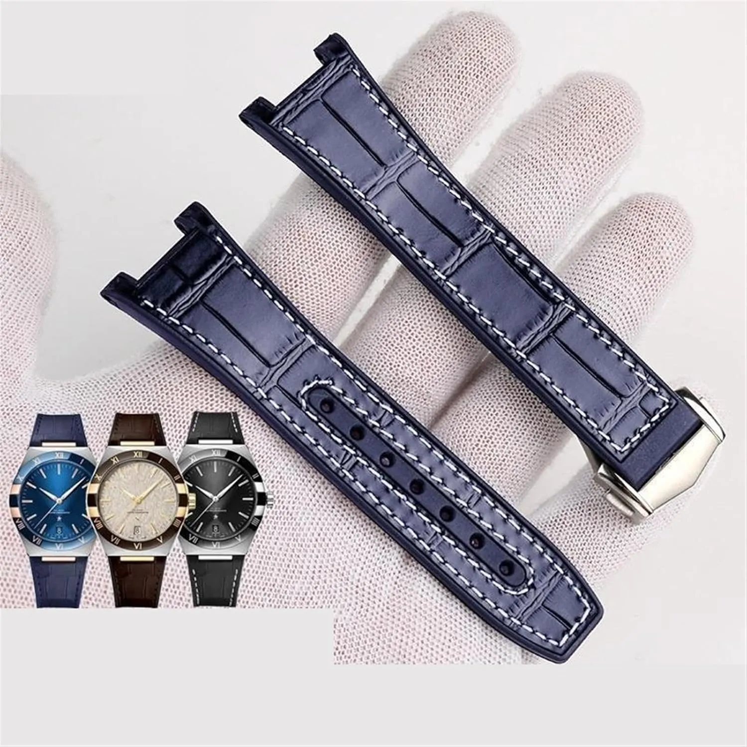 oxide chimpanzee Constellation Double Eagle 131.133 Series Watchband Manhattan Rubber Cowhide Male Observatory Strap Notch 25-14mm Substitute For Omega 