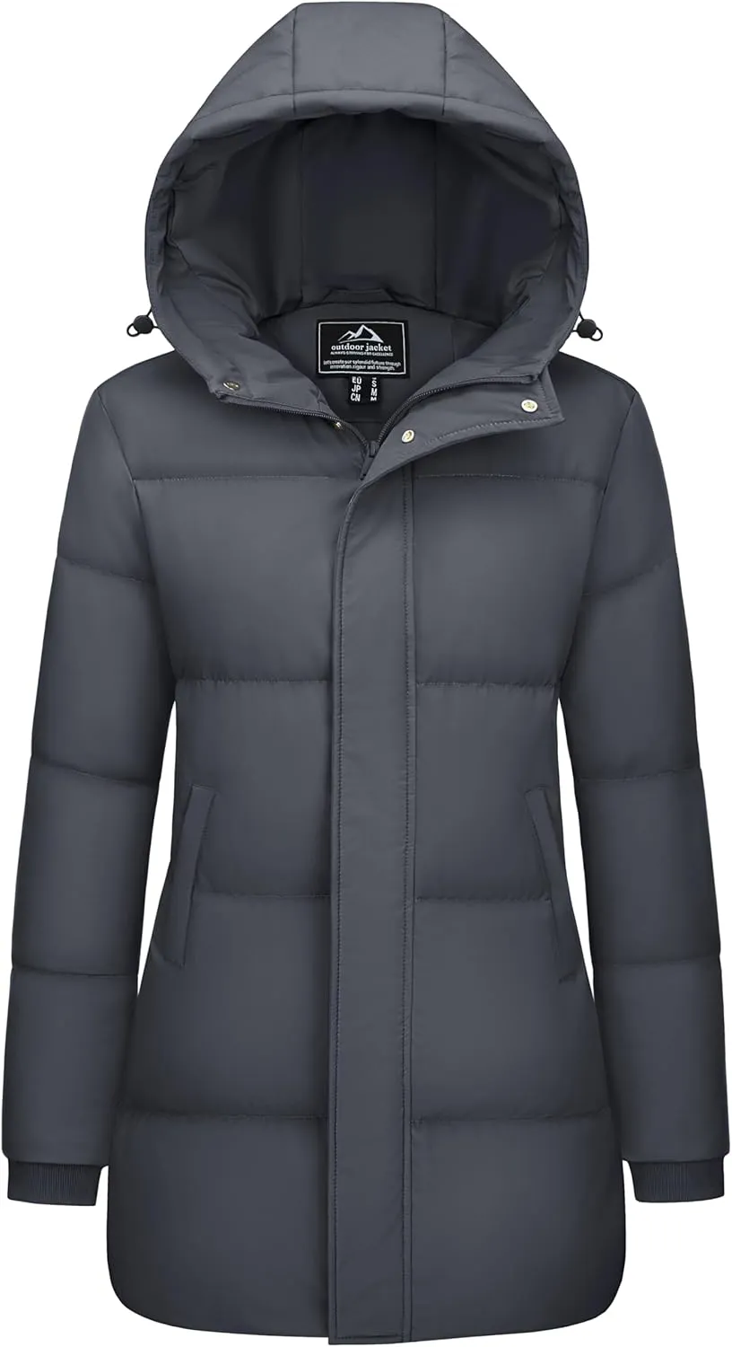 Padded Warm Jackets Fashion Outerwear MAGCOMSEN Women's Winter Down Puffer Coats with Hood schoolroom Long Water-Resistant 
