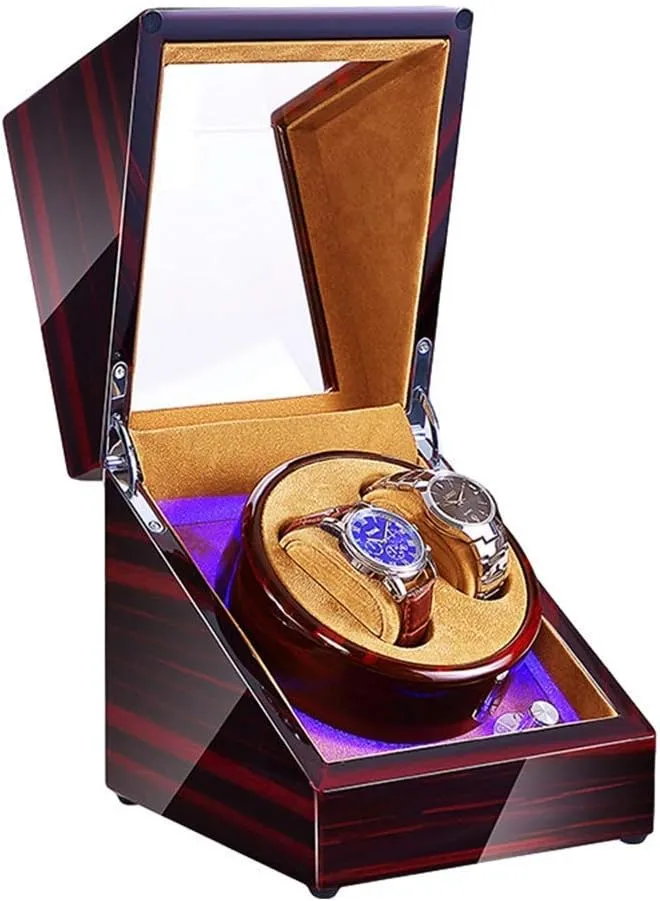 Paint Exterior Dual Power Supply 4 Rotation Modes (Brown) Automatic Double Watch Winder Box with cater LED Illumination Piano 