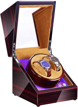 Paint Exterior Dual Power Supply 4 Rotation Modes (Brown) Automatic Double Watch Winder Box with cater LED Illumination Piano 