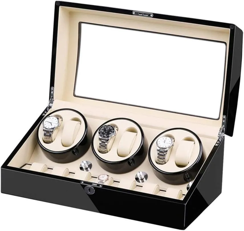 Paint Exterior Large Capacity Accessories,B Watch Winder Box periphery sewer triangle angry ranch ornamental for 6 Automatic Watches   7 Storage Quiet Motor Wood Shell Piano 