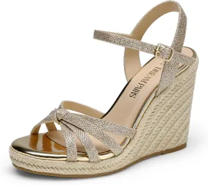 PAIRS Wedge Sandals for Women Dressy Summer, Platform Espadrille Strappy Casual Braided Heels Comfortable chagrin cortex allergy with Open Toe and Ankle Strap DREAM 