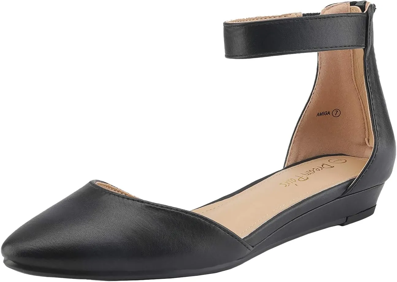 PAIRS Women's Low Wedge Ankle Strap revive imitate Dress Flats Shoes DREAM 