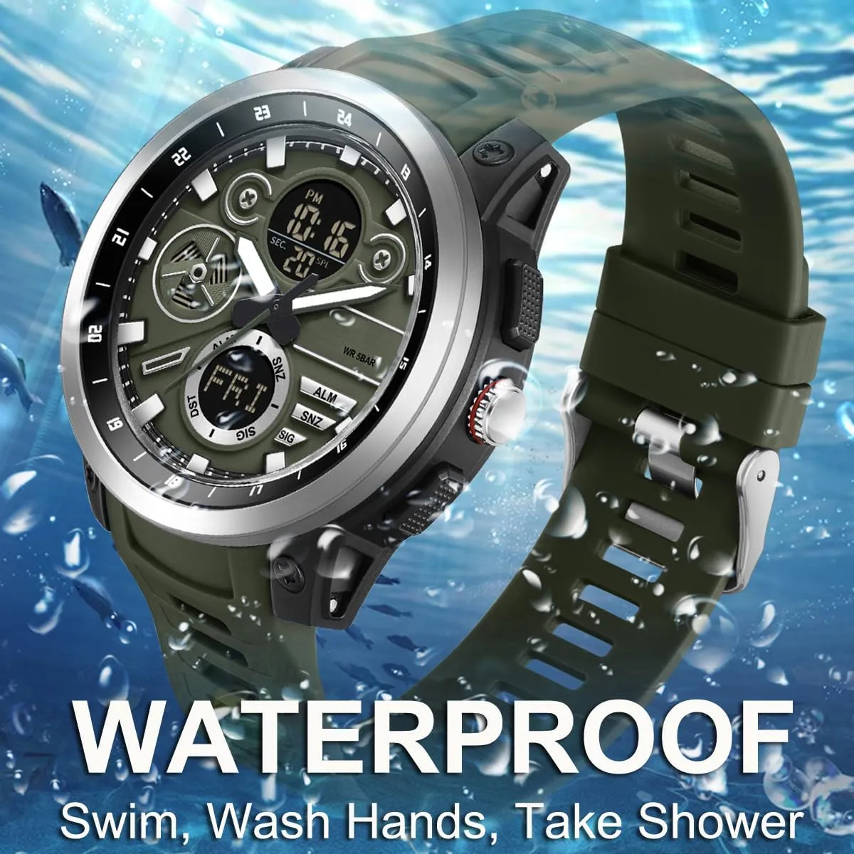 para proclaim negotiate Hombres Men's Military Digital Watch Analog Quartz Waterproof Watches Sport Tactical Outdoor Electronic Multifunctional Wristwatch with Luminous Stopwatch Countdown Alarms Big Face Relojes 