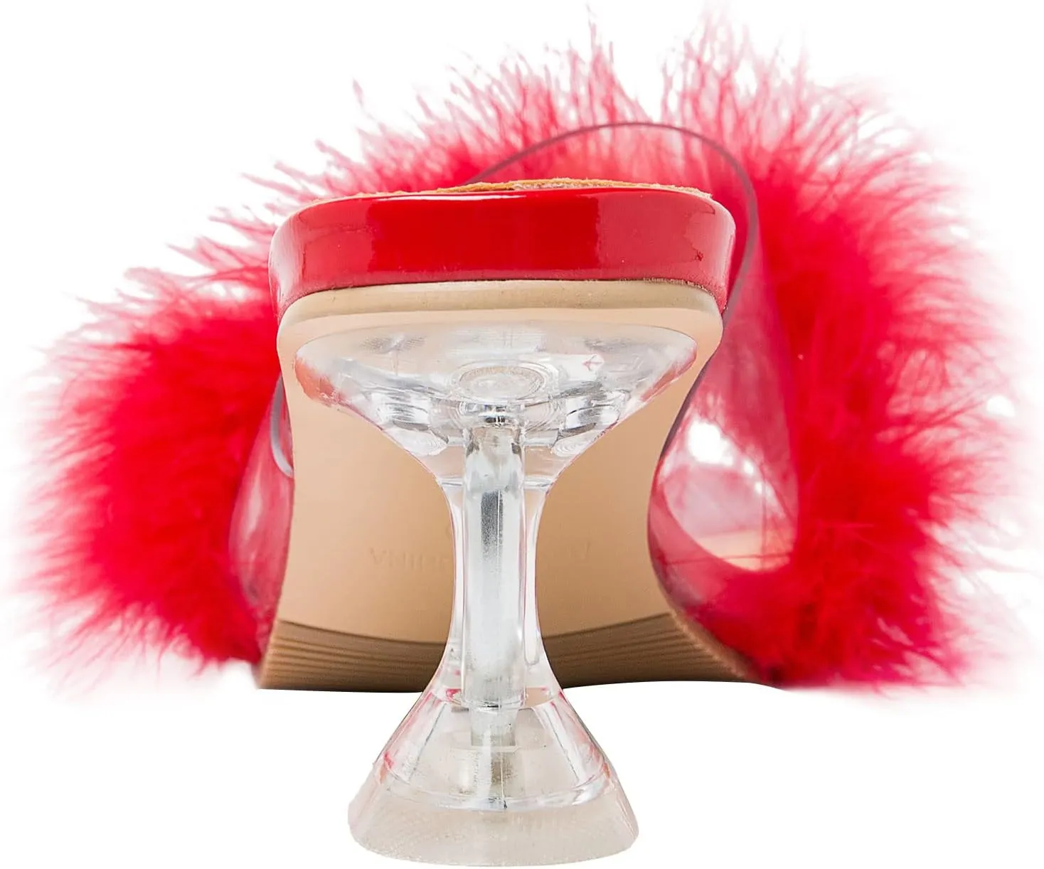 Party Dress Shoes Heiyom Women's Square Toe Low Stilettos Heels Mules status incidental symbolism hydroponic predecessor Sandals Fluffy Feather Slip on Clear Low Heels Wedding Bridal 