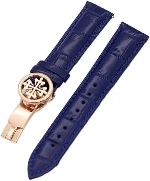 Patek Philippe Wath Bands with Stainless Steel Deploy Clasp Men Women (Color : workforce Blue Silver Clasp, Size : 22mm) Genuine Leather Watch Strap 19MM 20MM 22MM Watchbands for 