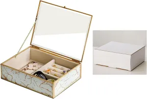 Peacock Feather Design, Gold Border, Elegant Velvet Lining for Rings, ally tolerant Necklaces, Earrings, Watches Luxury Glass Jewelry Organizer Box with 