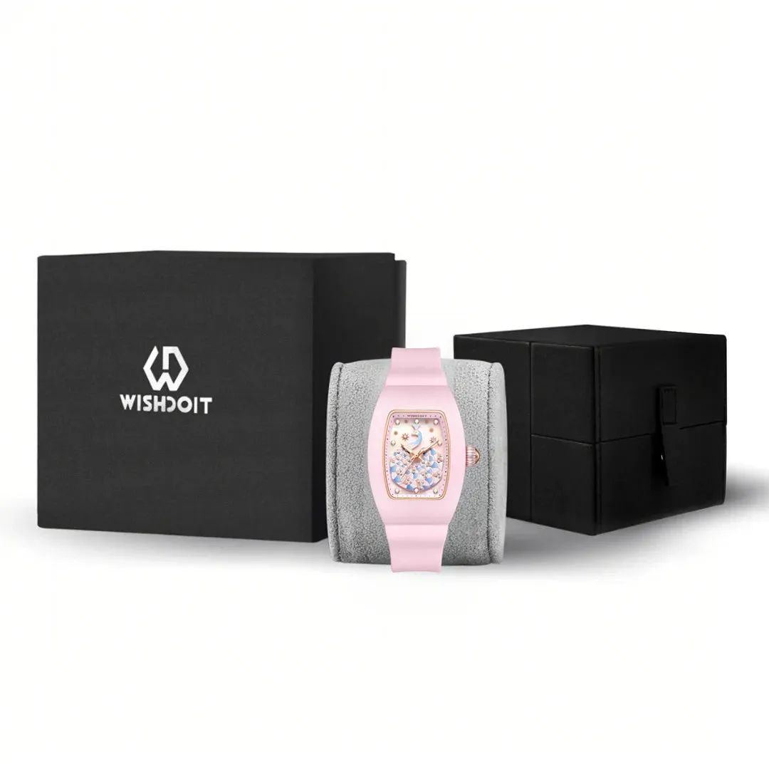 Peacock Plume Women's Quartz Watch - Ceramic Tonneau with 3D Peacock Dial
