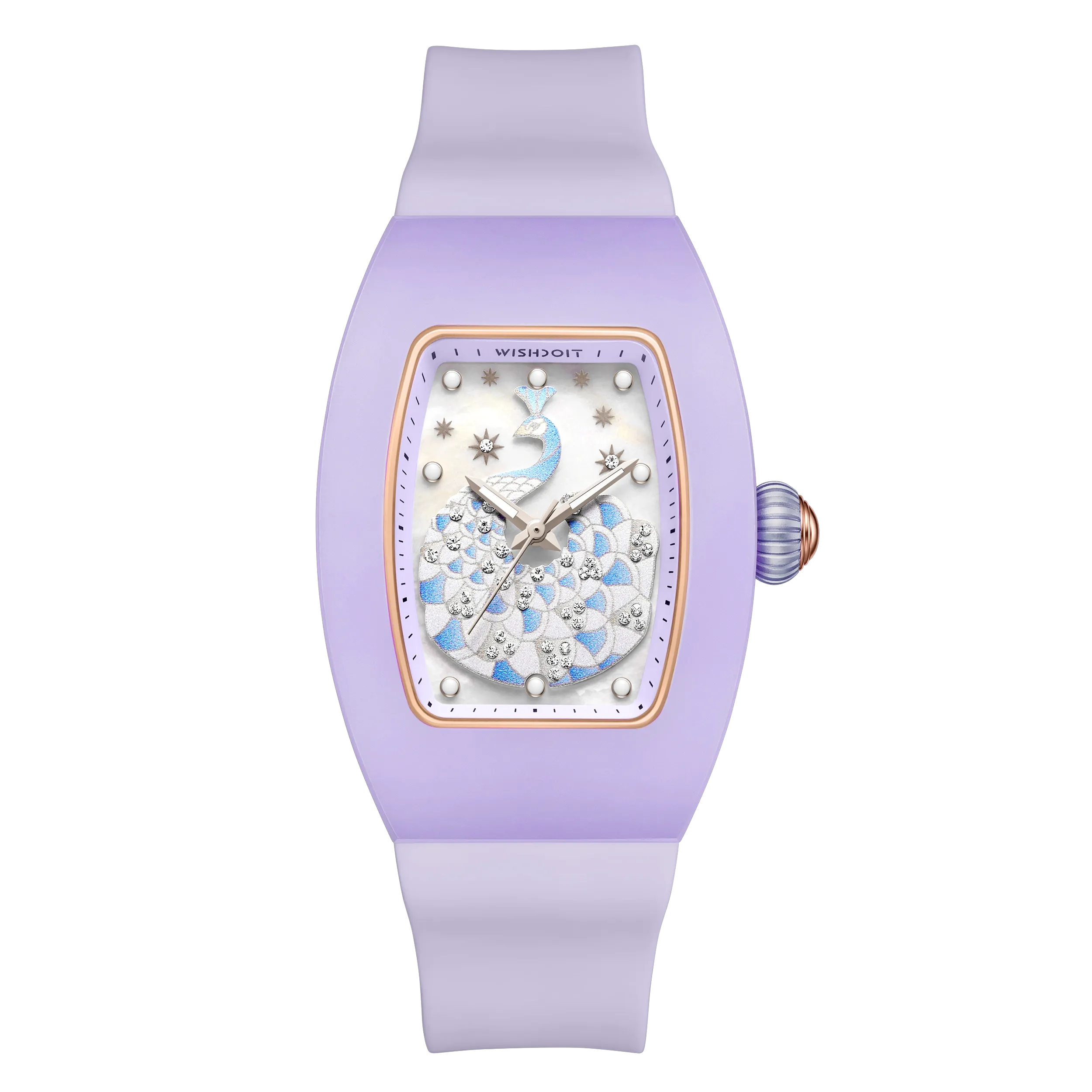 Peacock Plume Women's Quartz Watch - Ceramic Tonneau with 3D Peacock Dial