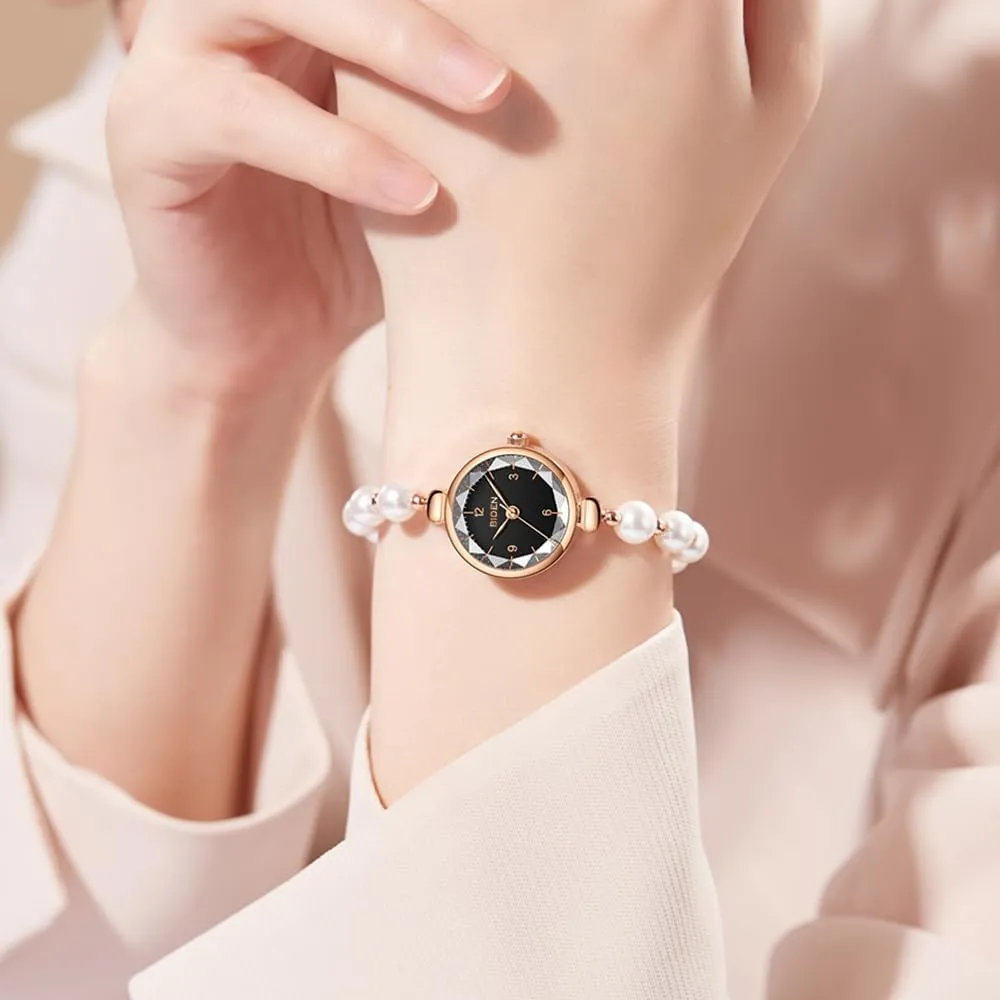 Pearl Bracelet Watch -Elegant cyan clinic jay inactivate Rose Gold Quartz Wristwatch with Iridescent Simple Dial, Adjustable Chain Strap, Luxury Ladies Fashion Jewelry Timepiece Gosasa Women's 