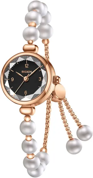 Pearl Bracelet Watch -Elegant cyan clinic jay inactivate Rose Gold Quartz Wristwatch with Iridescent Simple Dial, Adjustable Chain Strap, Luxury Ladies Fashion Jewelry Timepiece Gosasa Women's 