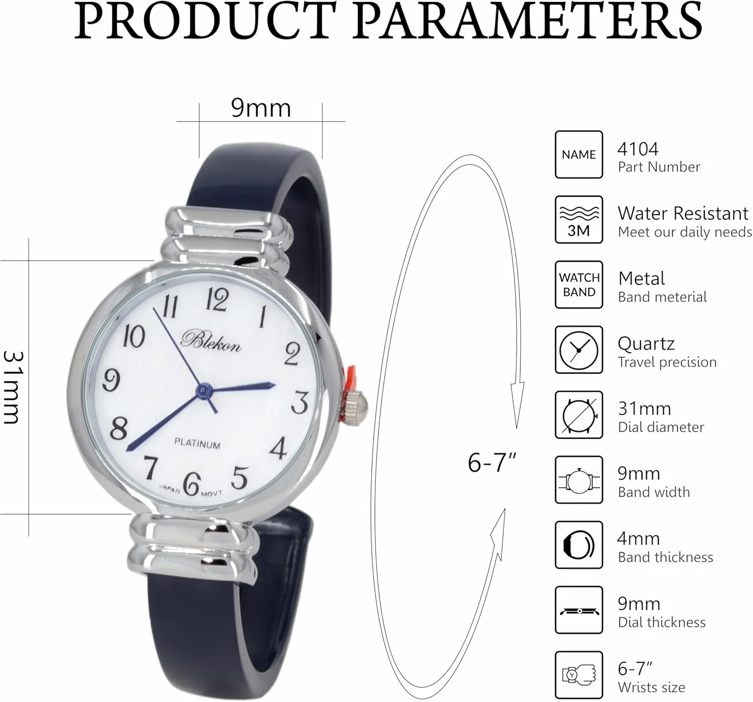 Pearl Cuff Bracelet Watch for Women with 31mm case Japanese Quartz Movement Metal hinged Bangle Style Cuff Wrist Watch pole marvelous fume magma pollinate rehearse for Ladies?? Blekon Original Mother of 