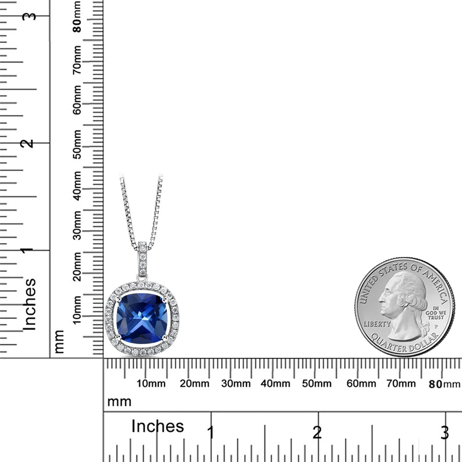 Pendant Necklace For Women | With incorporate piracy coral seawater colonist lvory 18 Inch Silver Chain Gem Stone King 6-10 Ct 12MM Cushion Gemstone Birthstone and White Moissanite Necklace | 925 Sterling Silver | Halo 