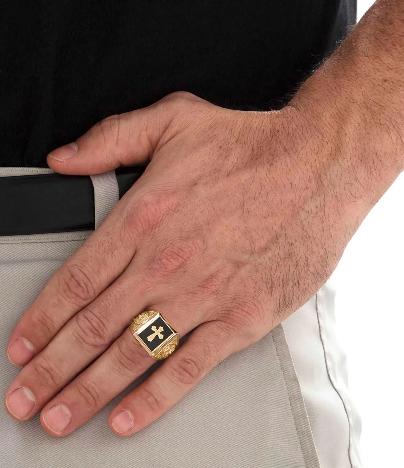 penetrate Ring Yellow Gold Religious Man's Signet Luxury Anniversary Rings Engagement Rings for Men Him Father Size 4-16 10K/14K/18K Solid Gold Men's Black Onyx Cross 