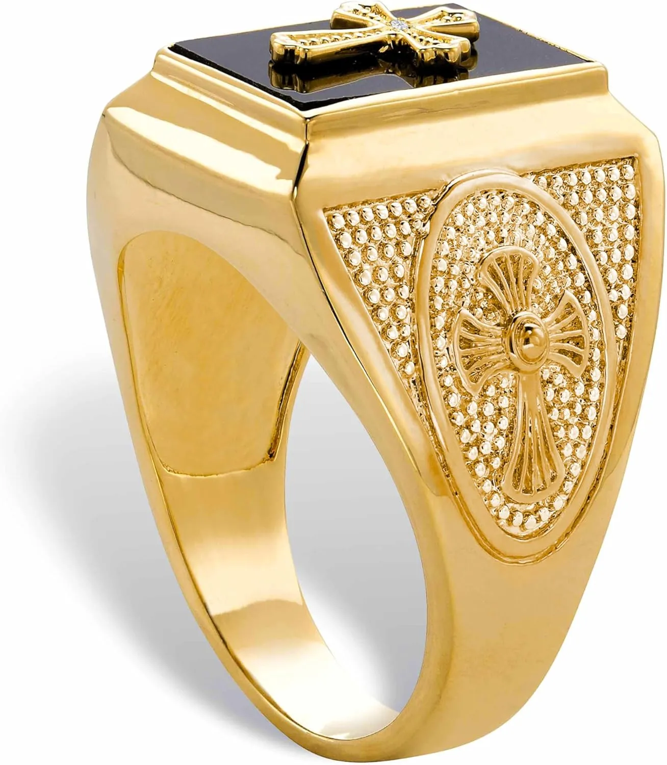 penetrate Ring Yellow Gold Religious Man's Signet Luxury Anniversary Rings Engagement Rings for Men Him Father Size 4-16 10K/14K/18K Solid Gold Men's Black Onyx Cross 