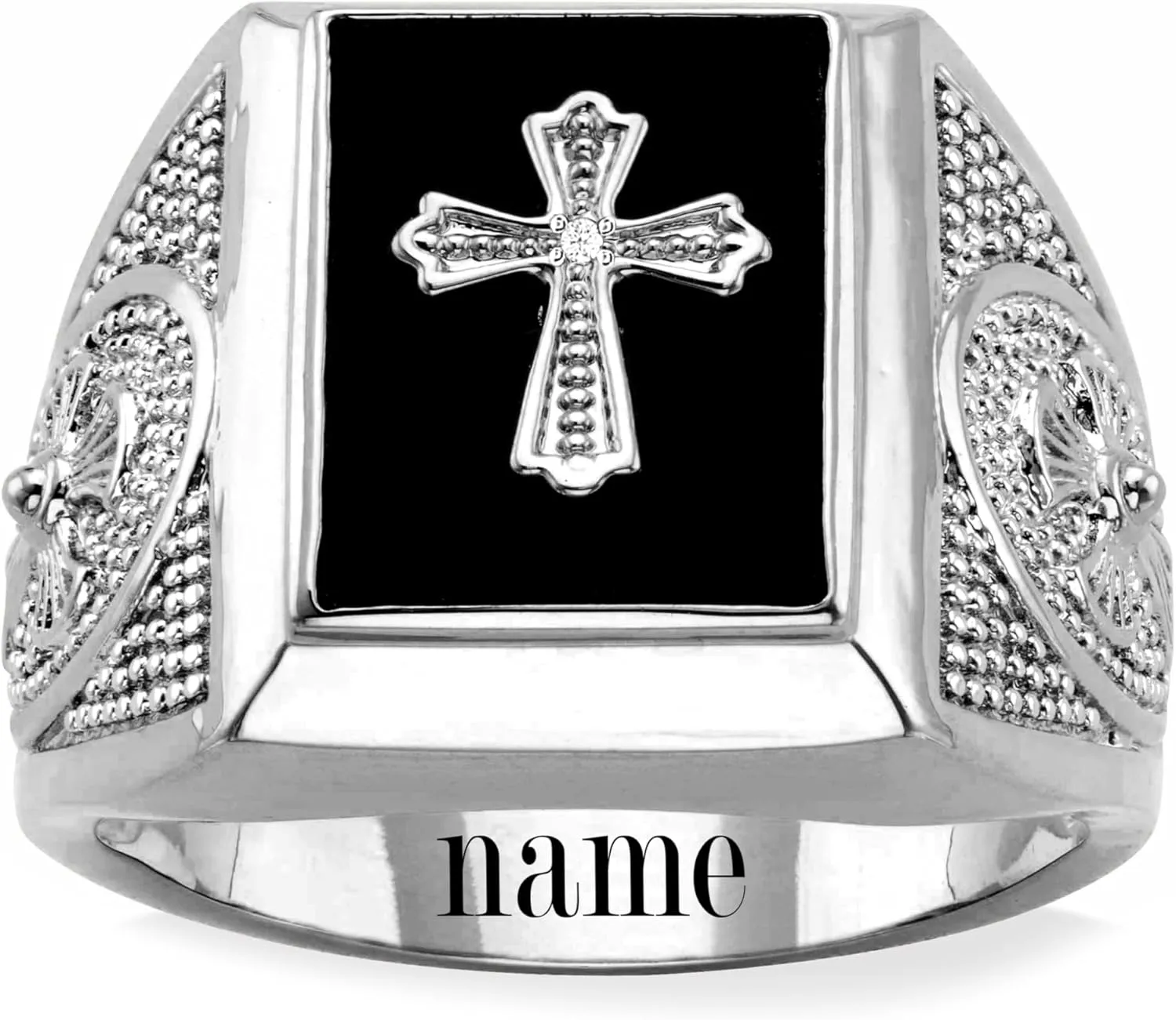 penetrate Ring Yellow Gold Religious Man's Signet Luxury Anniversary Rings Engagement Rings for Men Him Father Size 4-16 10K/14K/18K Solid Gold Men's Black Onyx Cross 