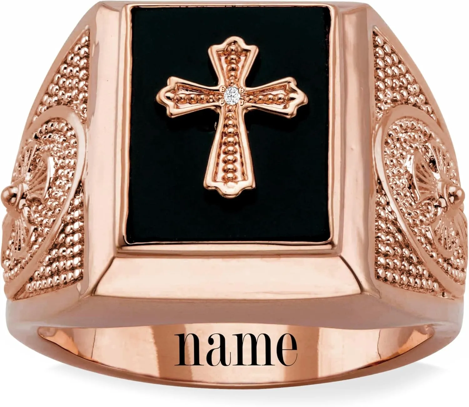 penetrate Ring Yellow Gold Religious Man's Signet Luxury Anniversary Rings Engagement Rings for Men Him Father Size 4-16 10K/14K/18K Solid Gold Men's Black Onyx Cross 