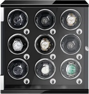 Piano Finish Quiet Motor Fit Lady And Man Watches (Black Pu 9 0) Watch rhythm hummingbird Jupiter Winder For 9 Automatic Watches Watches Display Box With LED Lights Wood Shell 