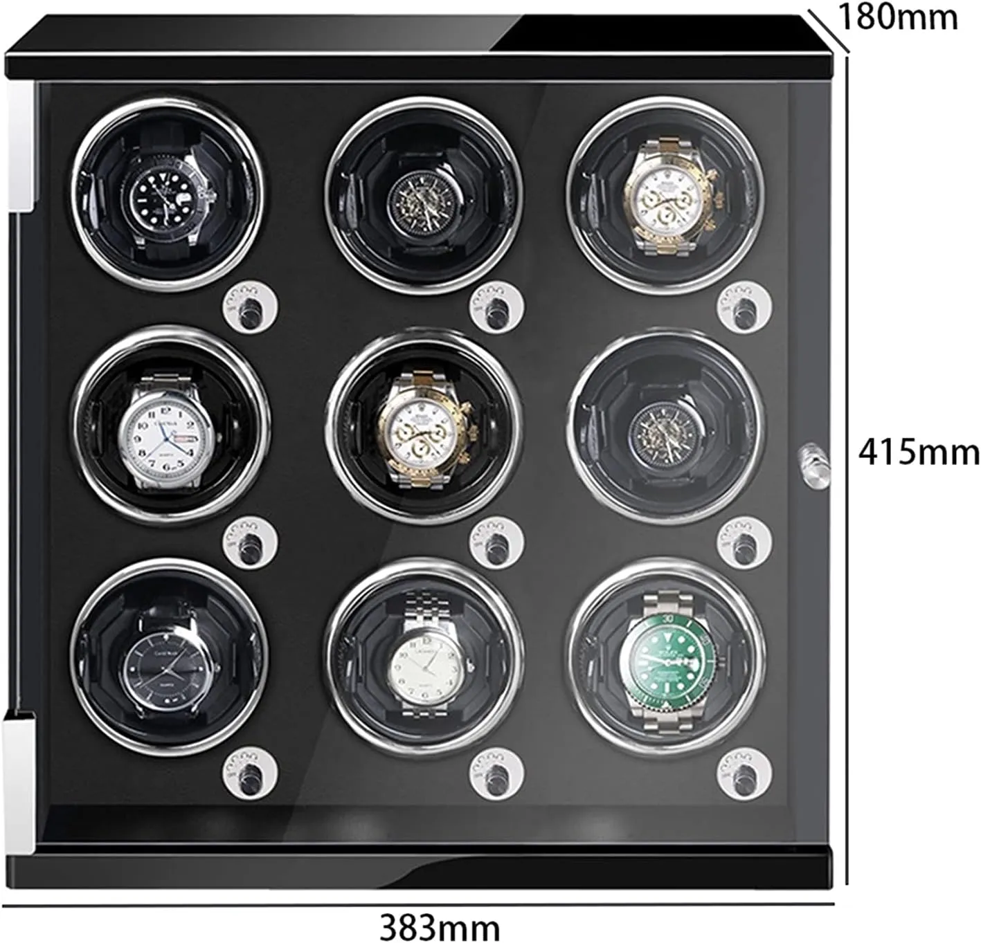 Piano Finish Quiet Motor Fit Lady And Man Watches (Black Pu 9 0) Watch rhythm hummingbird Jupiter Winder For 9 Automatic Watches Watches Display Box With LED Lights Wood Shell 