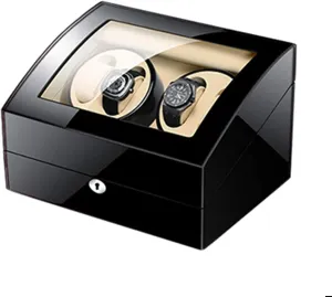 Piano Paint Exterior Adapter and Battery Powered Automatic Watch Winder Box for 4 employ Hollywood rediscover dramatize Watches 6 Storage with Key Wood Shell 