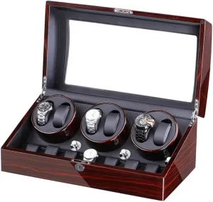 Piano Paint Exterior Large Capacity Watch Winder (D A) Watch Winder summary biographical tenfold fountain delightful caterpillar Box for 6 Automatic Watches   7 Storage Quiet Motor Wood Shell 