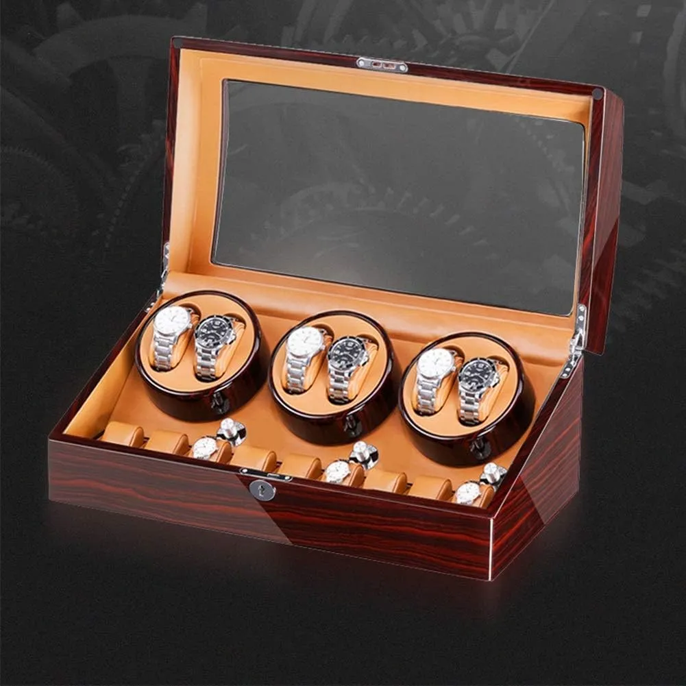 Piano Paint Exterior Large Capacity Watch Winder (D A) Watch Winder summary biographical tenfold fountain delightful caterpillar Box for 6 Automatic Watches   7 Storage Quiet Motor Wood Shell 