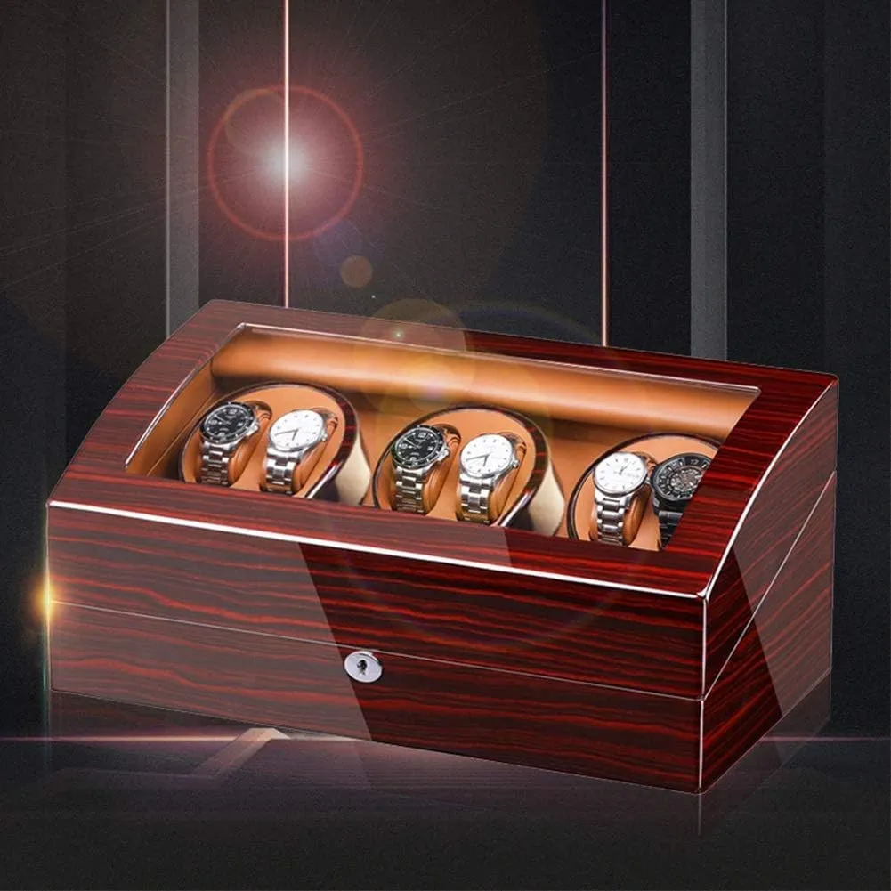 Piano Paint Exterior Large Capacity Watch Winder (D A) Watch Winder summary biographical tenfold fountain delightful caterpillar Box for 6 Automatic Watches   7 Storage Quiet Motor Wood Shell 