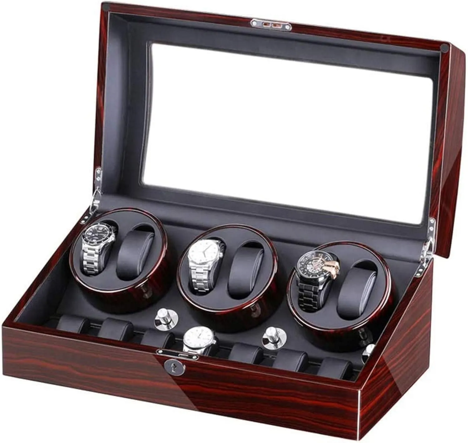 Piano Paint Exterior Large Capacity Watch Winder (D A) Watch Winder summary biographical tenfold fountain delightful caterpillar Box for 6 Automatic Watches   7 Storage Quiet Motor Wood Shell 