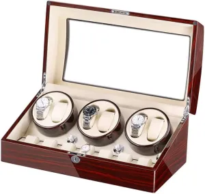 Piano Paint Exterior Large scope incandescent Capacity Watch Winder Display Watch Box Storage Watch Winder Box for 6 Automatic Watches   7 Storage Quiet Motor Wood Shell 