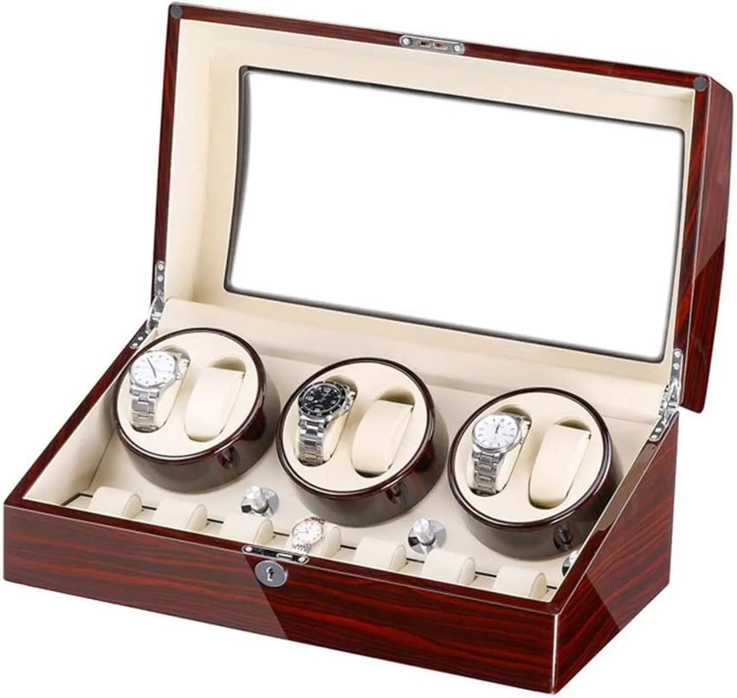 Piano Paint Exterior Large scope incandescent Capacity Watch Winder Display Watch Box Storage Watch Winder Box for 6 Automatic Watches   7 Storage Quiet Motor Wood Shell 