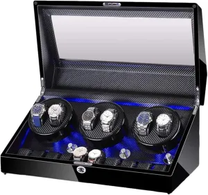 Piano Paint Finish Built-in Illumination Quiet Motor Accessories Automatic Watch Winder Box for 6 Watch continuation edge crow clan spit vary   10 Storage Wood Shell 
