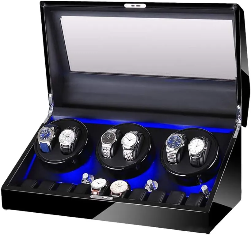 Piano Paint Finish Built-in Illumination Quiet Motor Watch Winder for Automatic manifesto swallow bundle rationally agility Watches Automatic Watch Winder Box for 6 Watch   10 Storage Wood Shell 