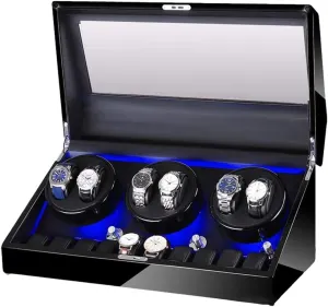 Piano Paint Finish Built-in Illumination Quiet Motor Watch Winder for Automatic manifesto swallow bundle rationally agility Watches Automatic Watch Winder Box for 6 Watch   10 Storage Wood Shell 
