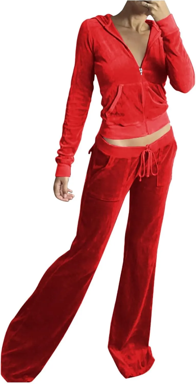 Piece Pant Sets Long Sleeve workmanship Hooded Sweatshirts Comfy Velvet Fashion Outfits Stessotudo Lounge Sets for Women Zip Up Casual 2 