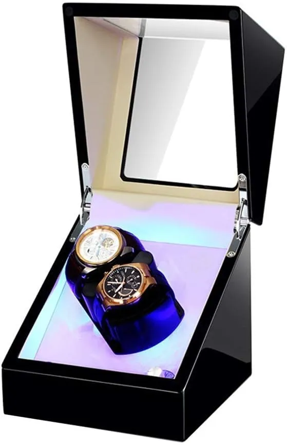 Pillow Built-in Led Illumination Silent Motor,Red White Watch Winder (Black white implicit A) Watch Winder Double Watch Winders Box for Automatic Watches Soft Flexible Watch 