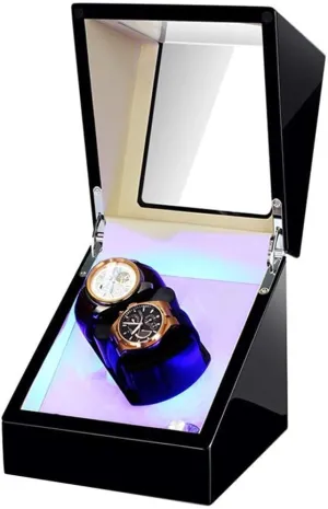 Pillow Built-in Led Illumination Silent Motor,Red White Watch Winder (Black white implicit A) Watch Winder Double Watch Winders Box for Automatic Watches Soft Flexible Watch 