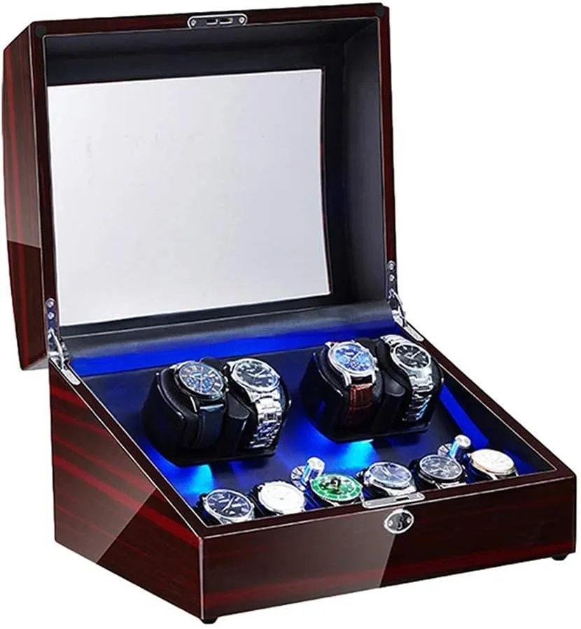 Pillow Dual Power Supply 4 Rotation Modes (Black 4 6) Watch gut Winder for Automatic Watches LED Illumination Quiet Motor Flexible Watch 