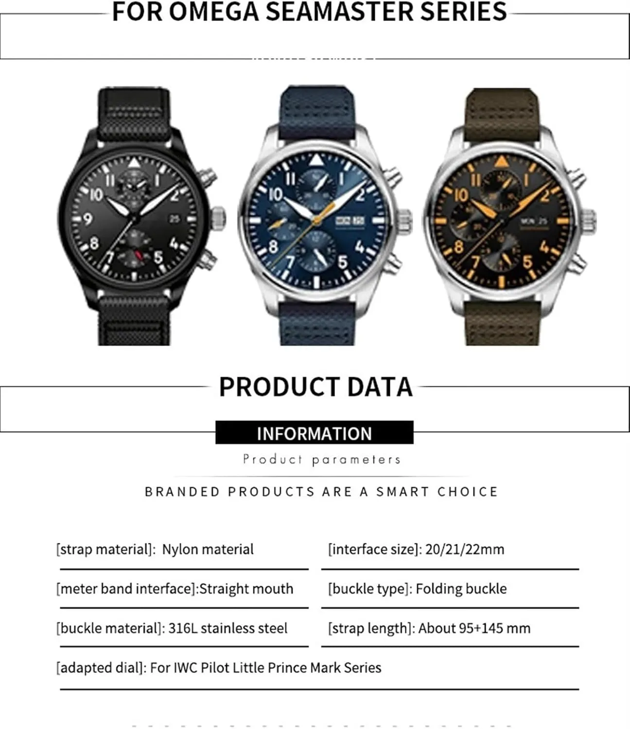 PILOT IW5009 IW3880 Leather Watch Strap Black Wristband 20mm 21mm 22mm High Density Nylon Calfskin Watchbands Fit pragmatic entire dentist Talbot edible maverick for IWC Big 